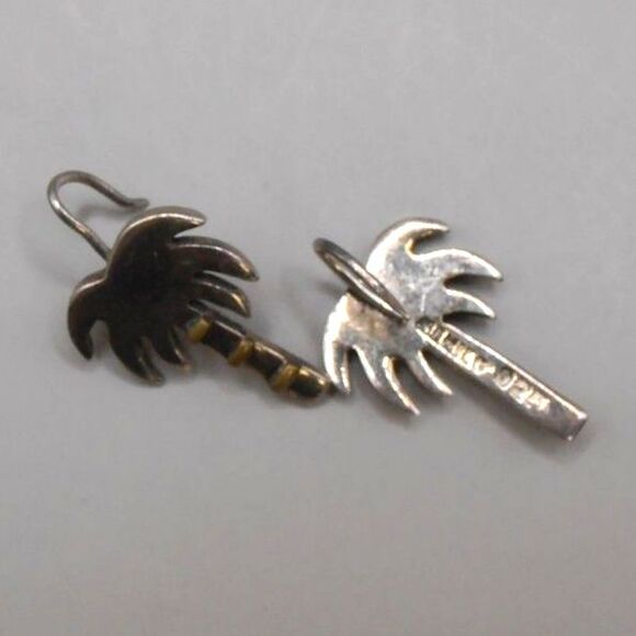 VTG Mexico 925 Palm Tree Earrings Sterling Silver w/ Brass Accents 6g 1" Long - Picture 2 of 3